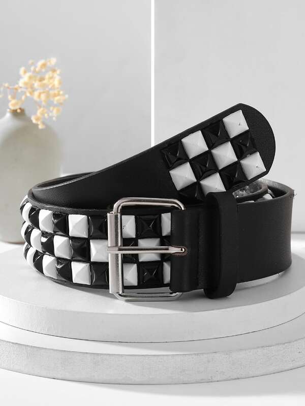 Pyramid Studded Belt Black White
