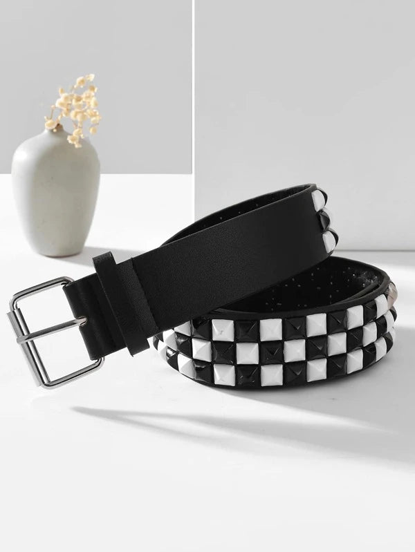 Pyramid Studded Belt Black White