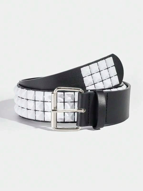 Pyramid Studded Belt Black White