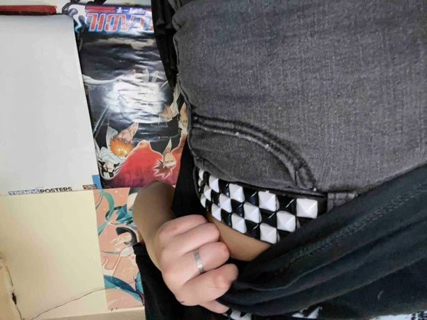 Pyramid Studded Belt Black White