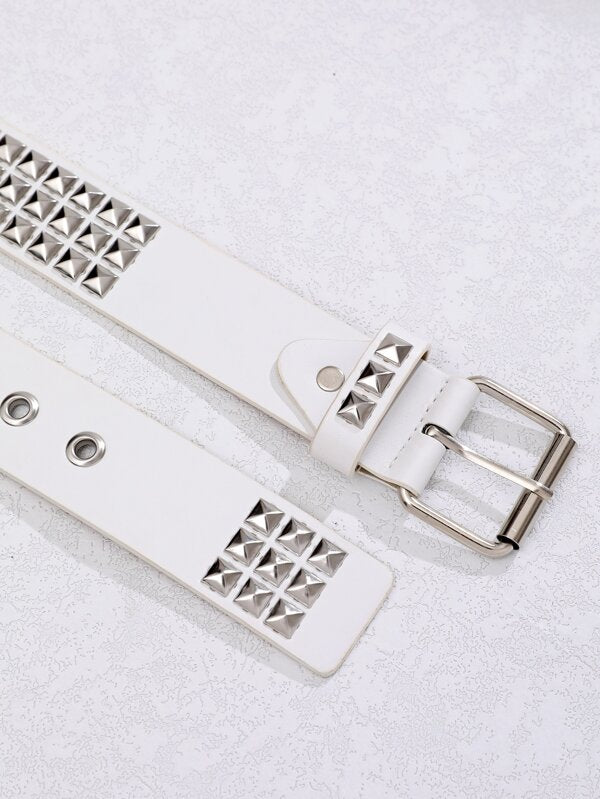 Pyramid Studded Belt White Pink