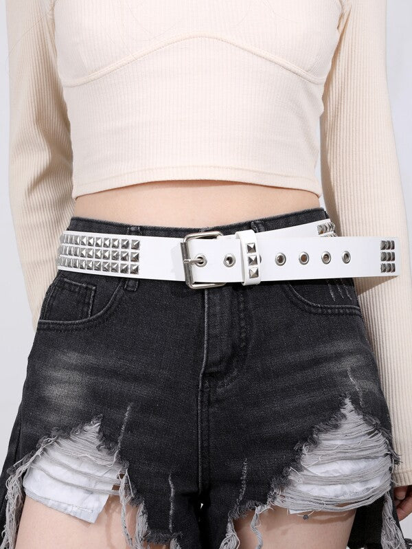 Pyramid Studded Belt White Pink
