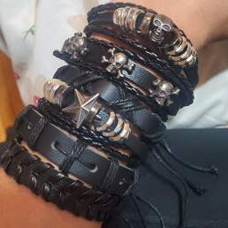 Skull Star Punk Rock Bracelet Set