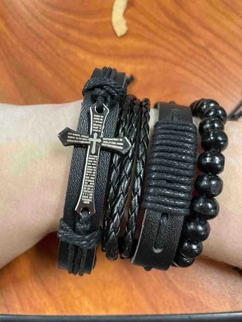 Black Cross Bracelet Set