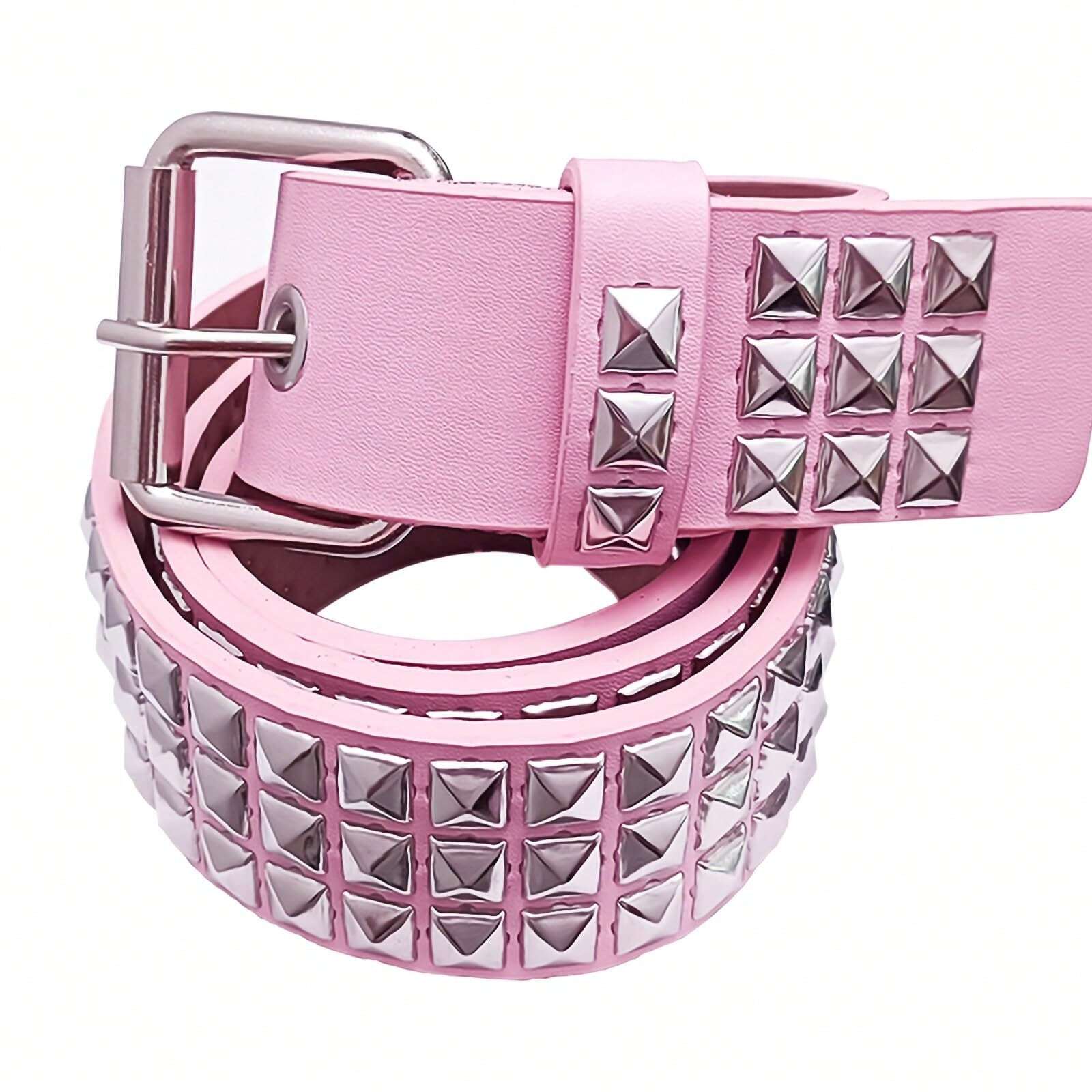 Pyramid Studded Belt White Pink