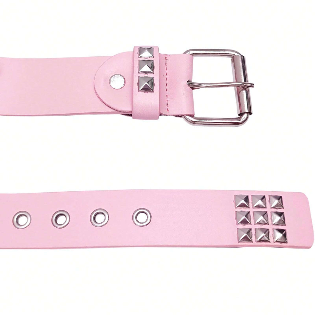 Pyramid Studded Belt White Pink