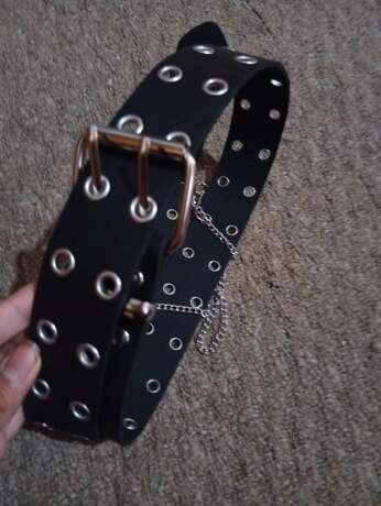 Black Grommet Belt With Chain