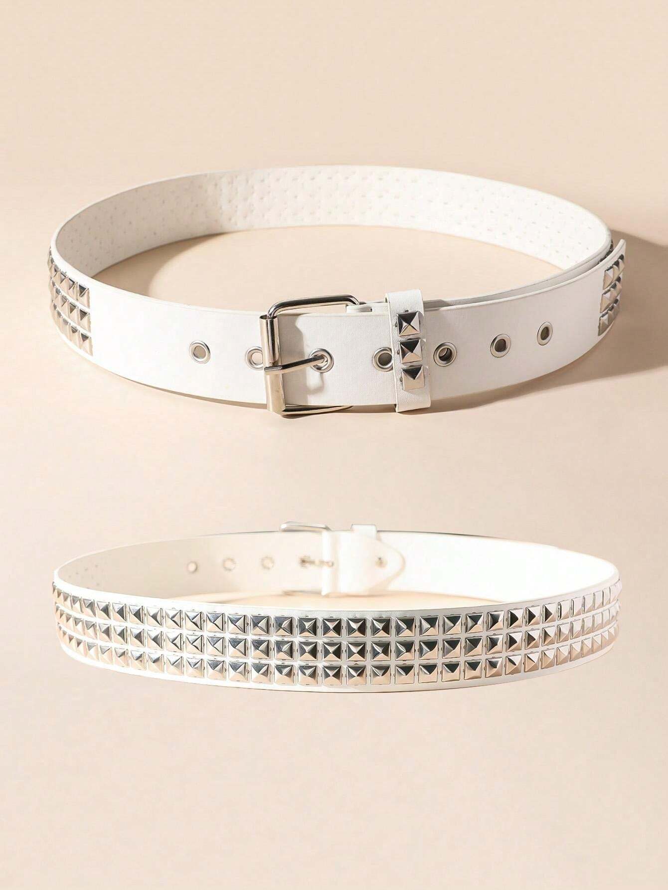 Pyramid Studded Belt White Pink