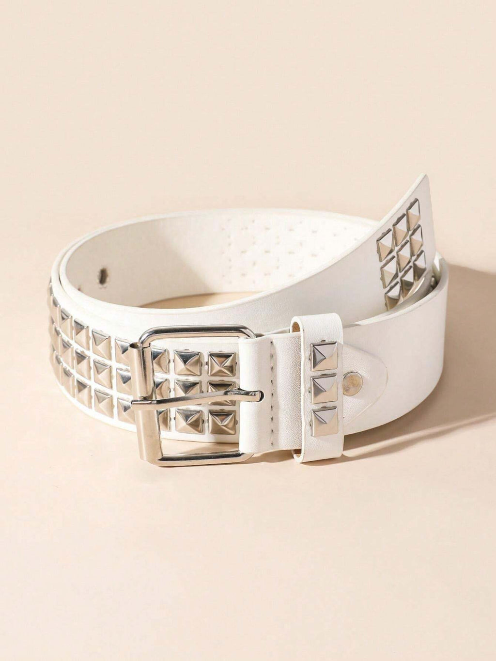 Pyramid Studded Belt White Pink