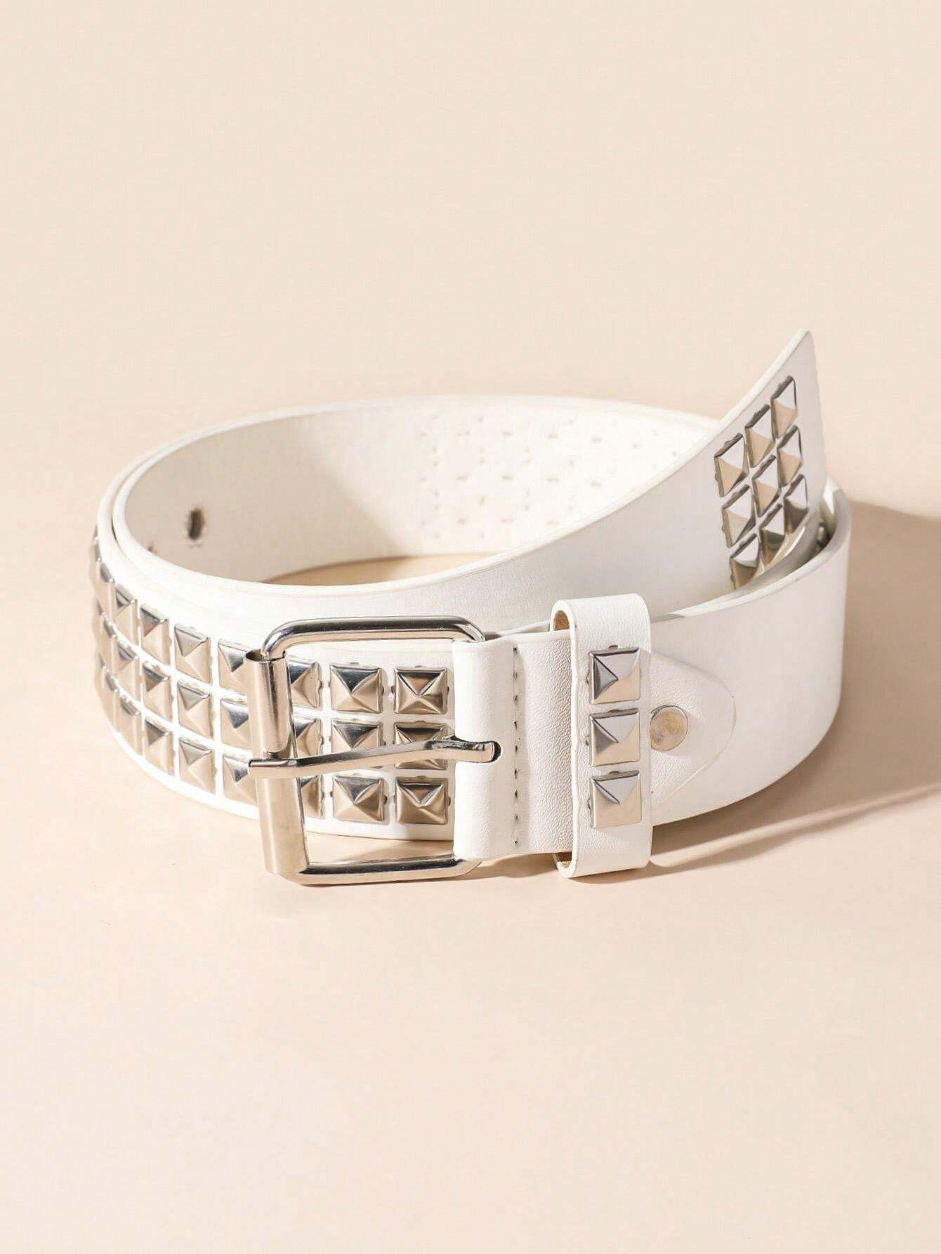 Pyramid Studded Belt White Pink
