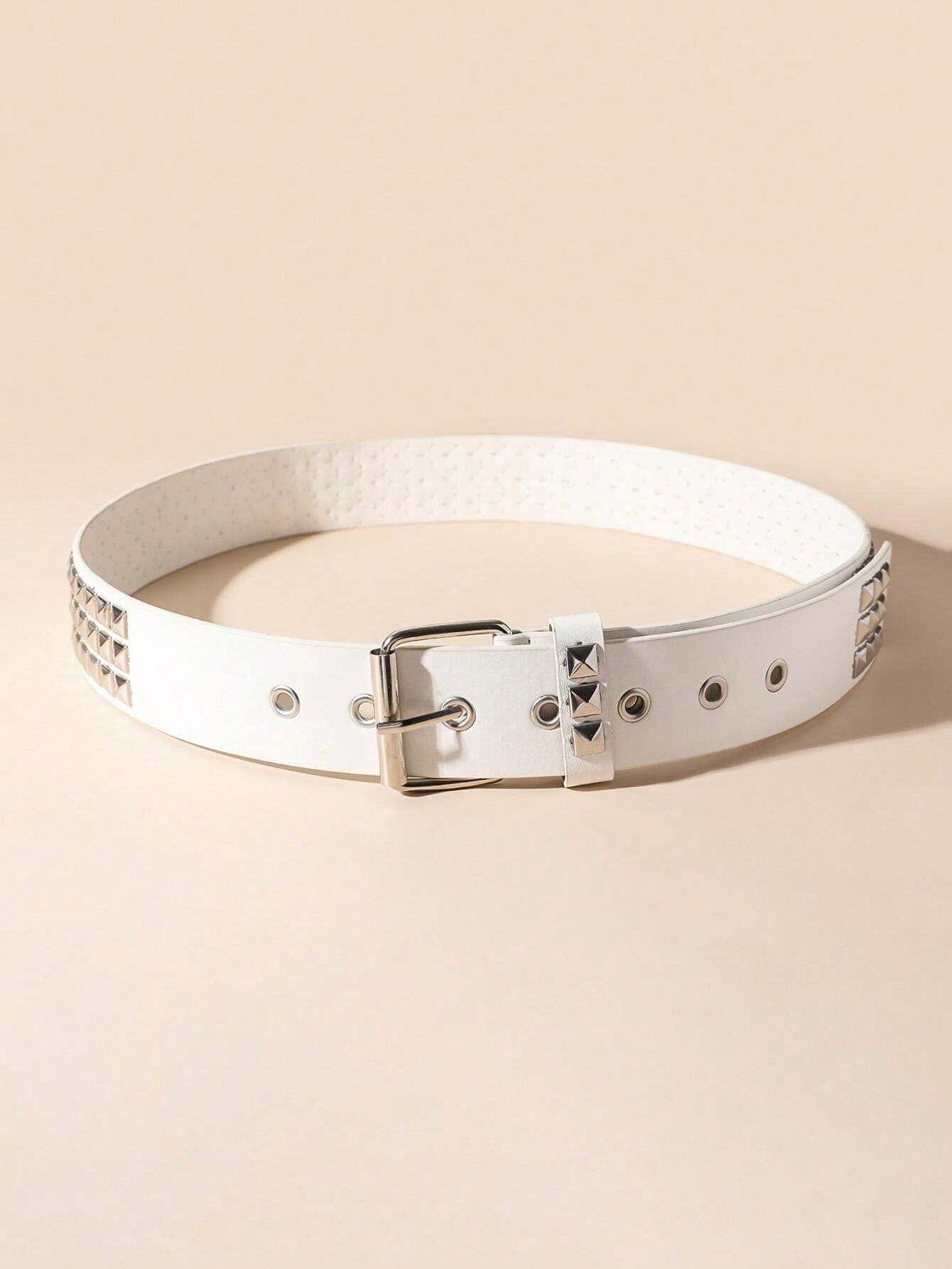 Pyramid Studded Belt White Pink