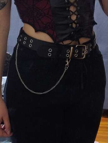 Black Grommet Belt With Chain