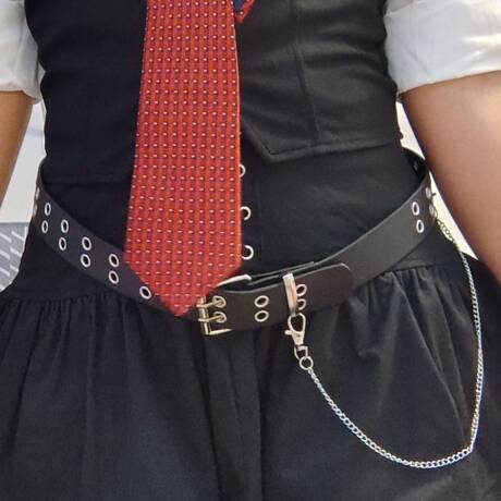 Black Grommet Belt With Chain