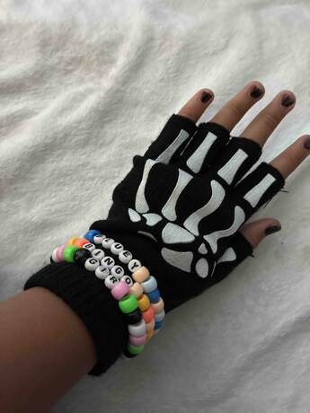Skeleton Emo Fingerless Gloves