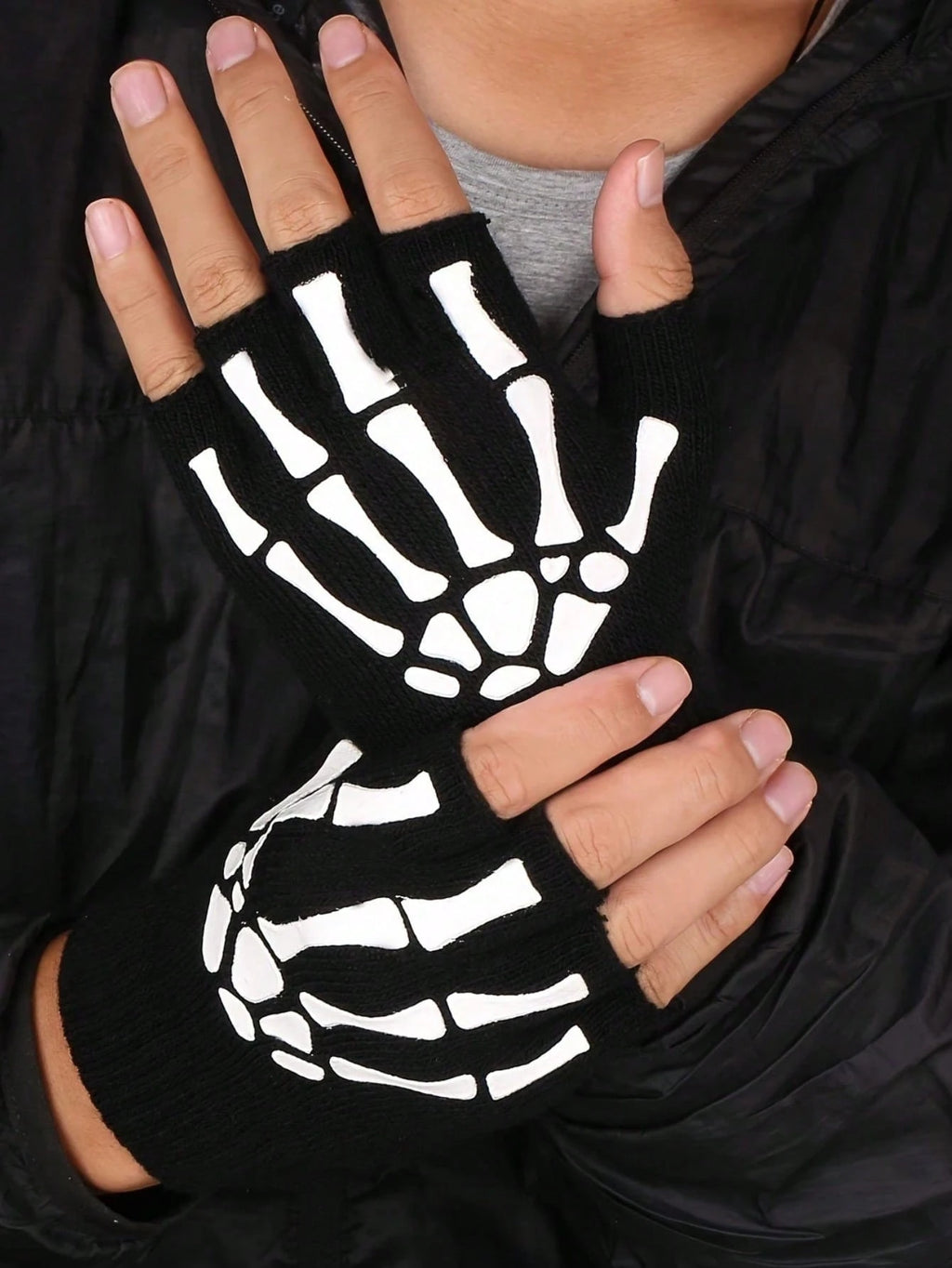 Skeleton Emo Fingerless Gloves