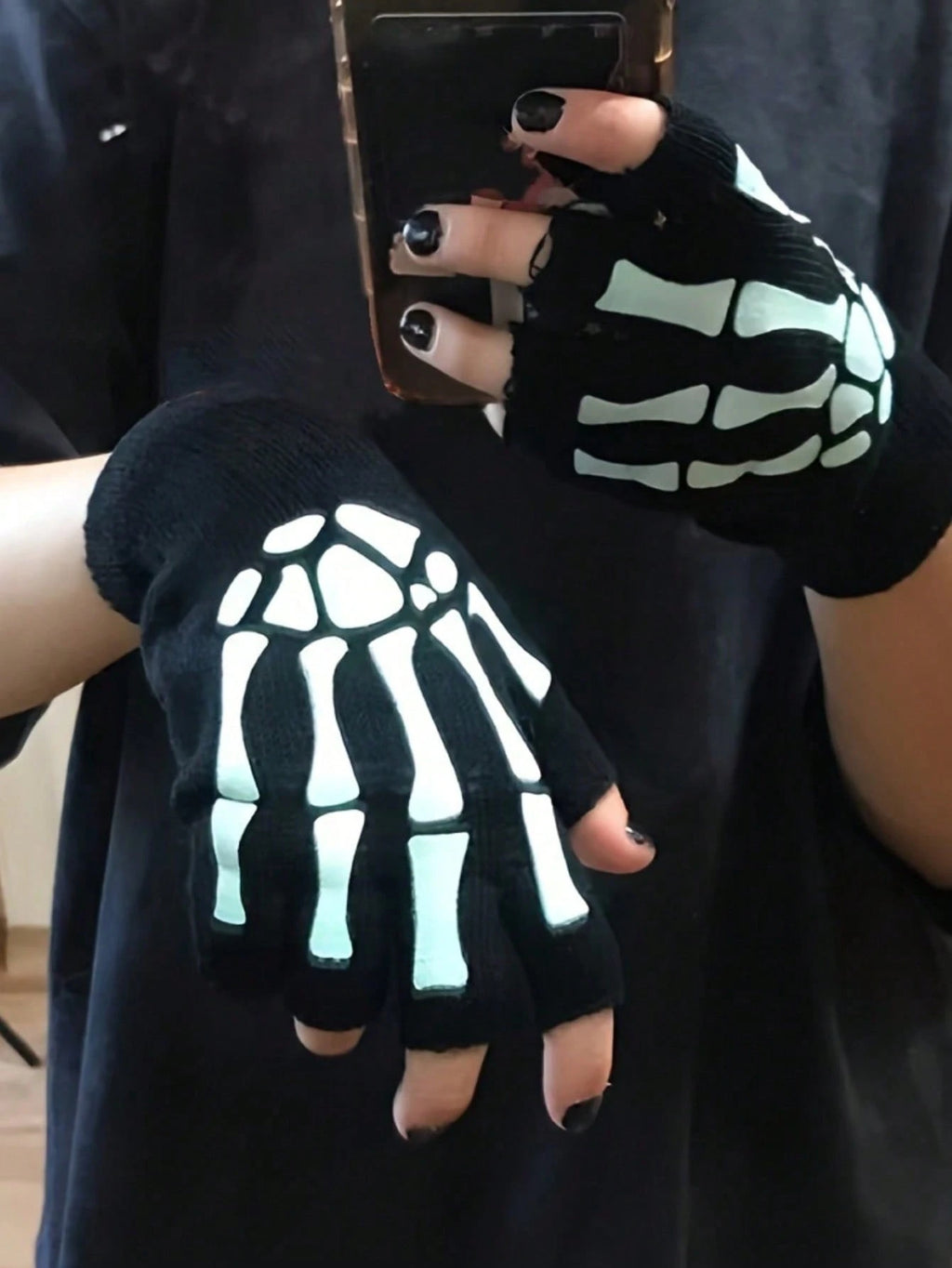 Skeleton Emo Fingerless Gloves