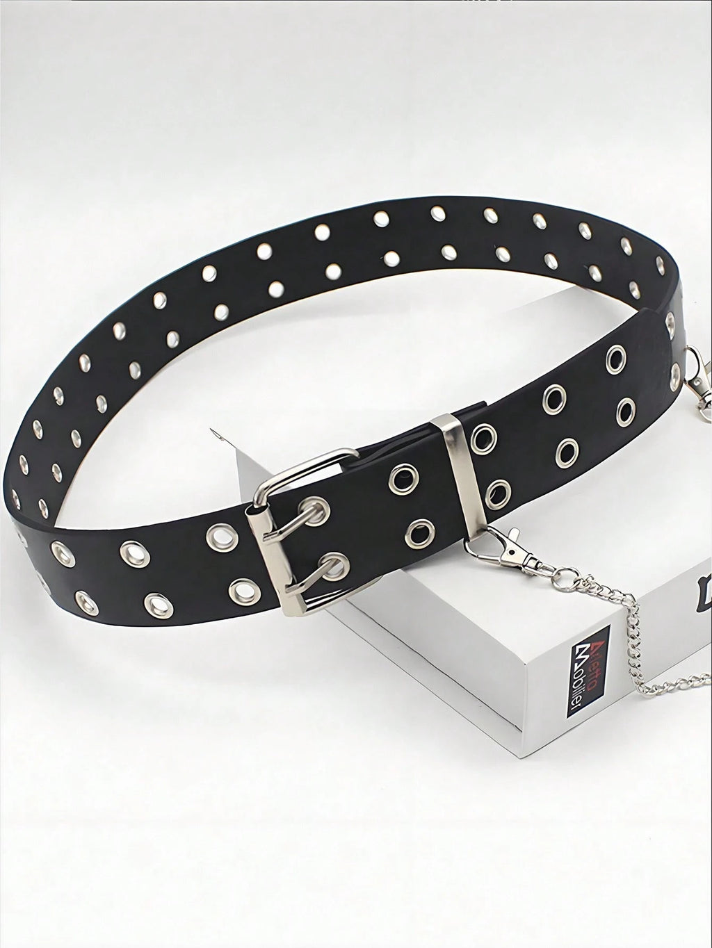 Black Grommet Belt With Chain