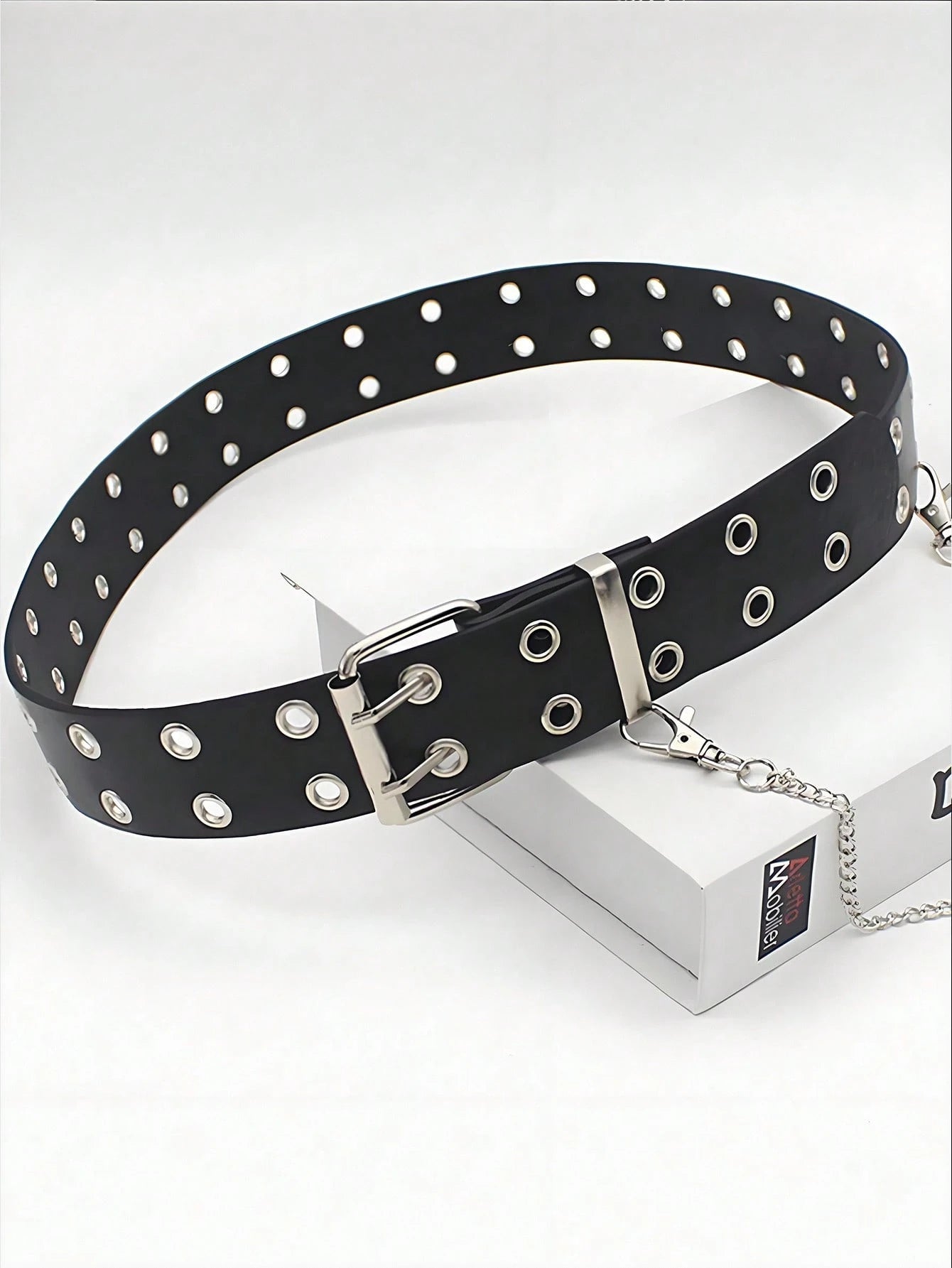 Black Grommet Belt With Chain