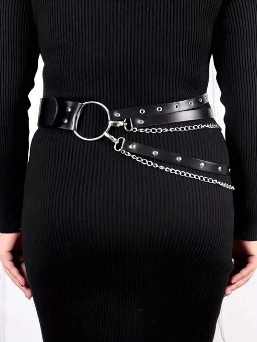 Layered Grommet Chain Belt