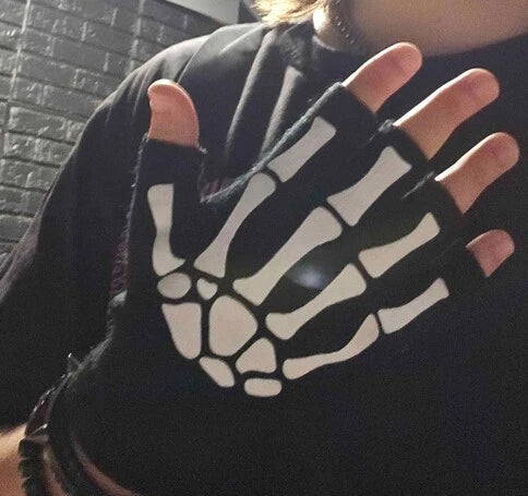 Skeleton Emo Fingerless Gloves