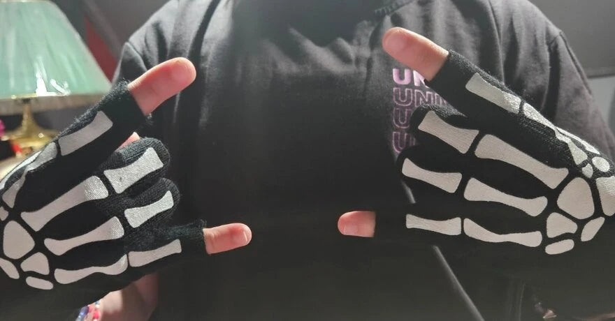 Skeleton Emo Fingerless Gloves