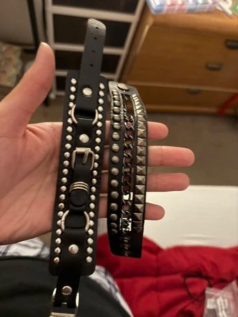 2pcs Punk Cuff Bracelet Retro Rock Wristband