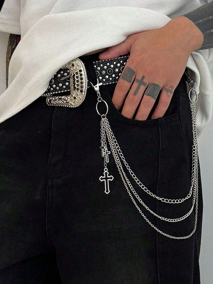 Cross O Ring 3-Layered Pants Chain: Punk Goth Biker Style