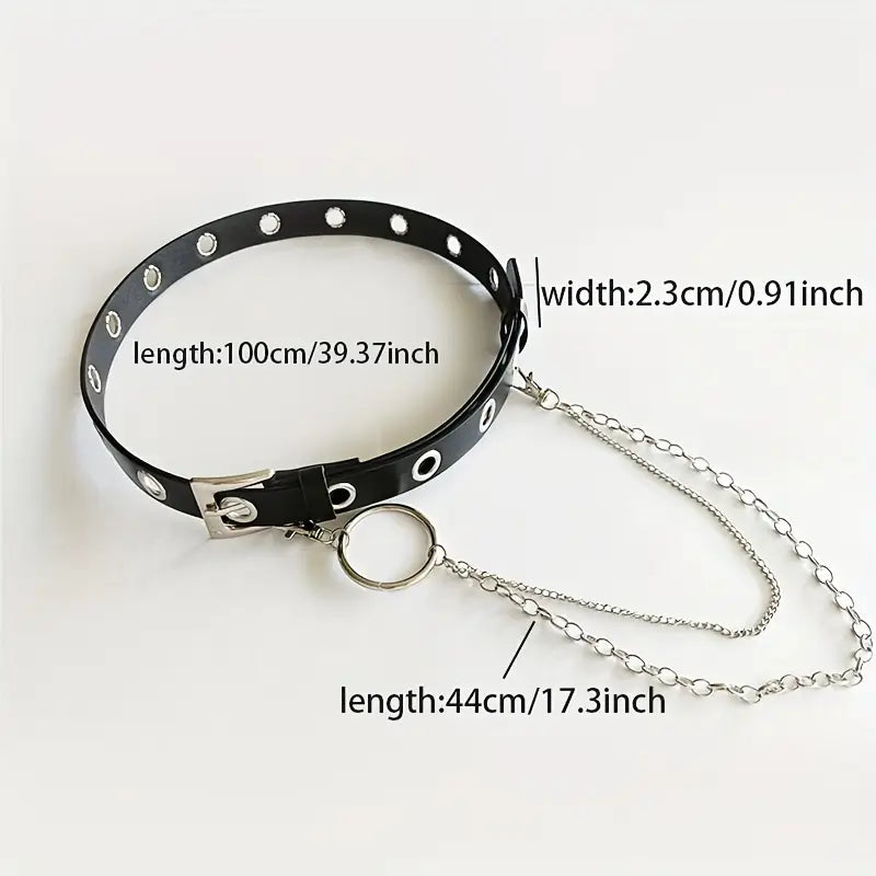 Grommet Black  Belt With Chain