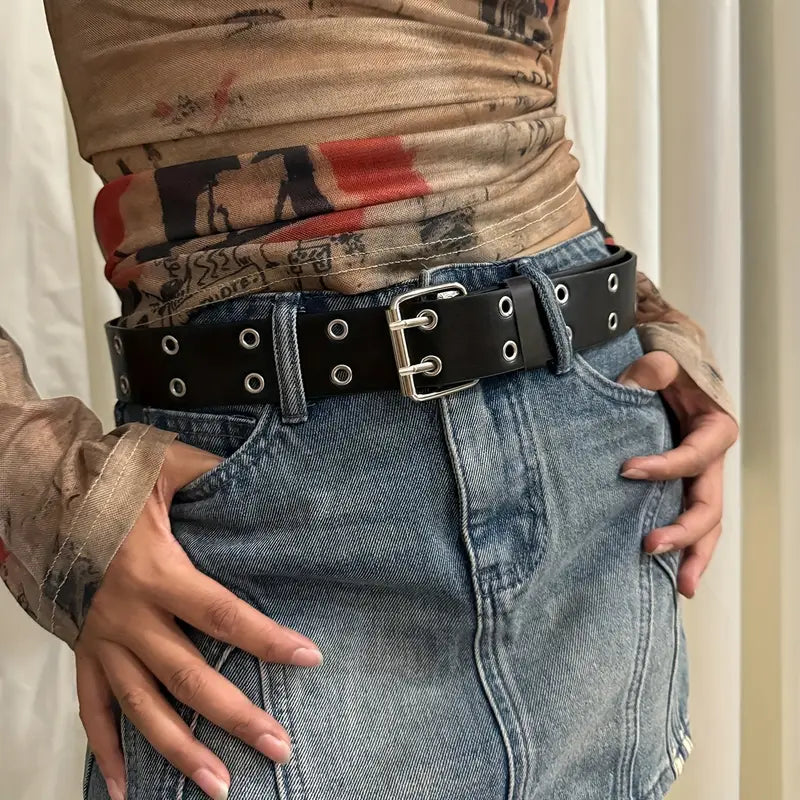Black Grommet Belt With Chain