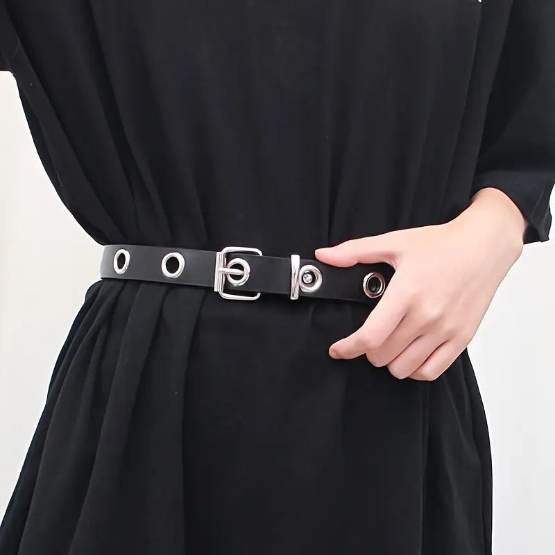 Grommet Black  Belt With Chain