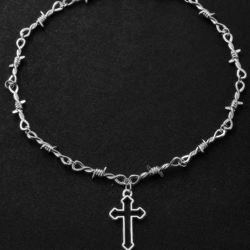 Barbed Wire Cross Chain Necklace