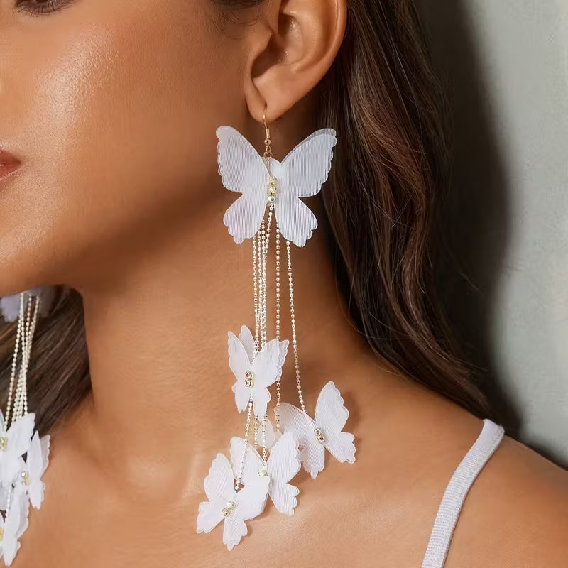 White Butterfly Earrings