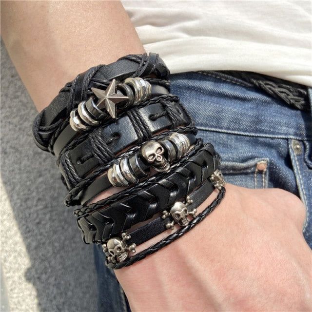 Skull Star Punk Rock Bracelet Set