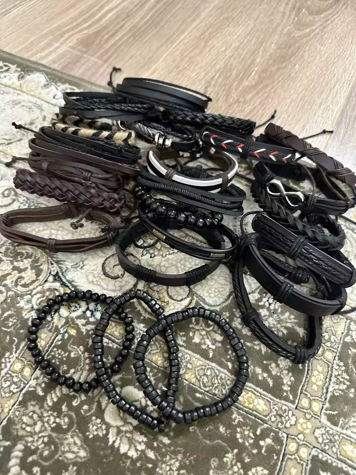 Black Woven Bracelet 6pc Set