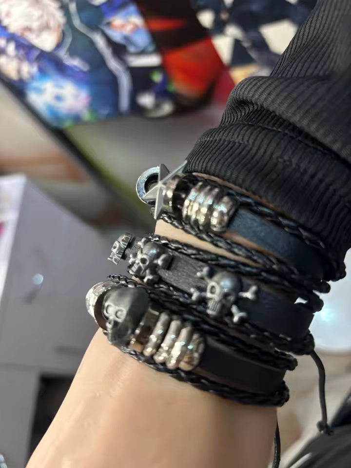 Skull Star Punk Rock Bracelet Set