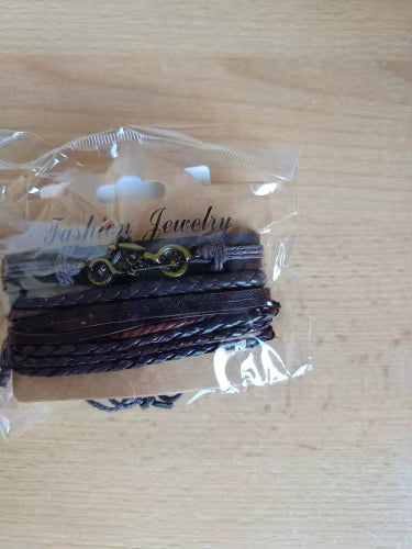 Motorcycle Faux Leather Bracelet Set