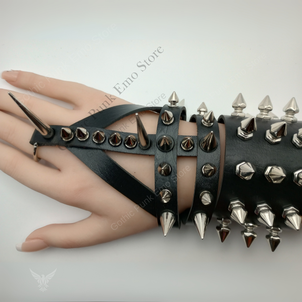 Gauntlet Punk Rock Spiked Bracelet Set
