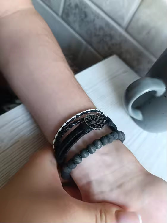 Tree Leather Bracelet Set