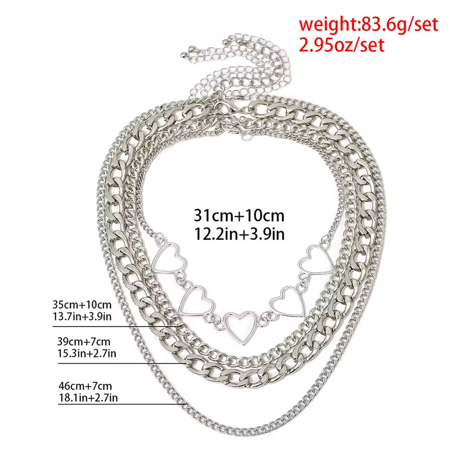 O ring Heart Layered Chain Necklace