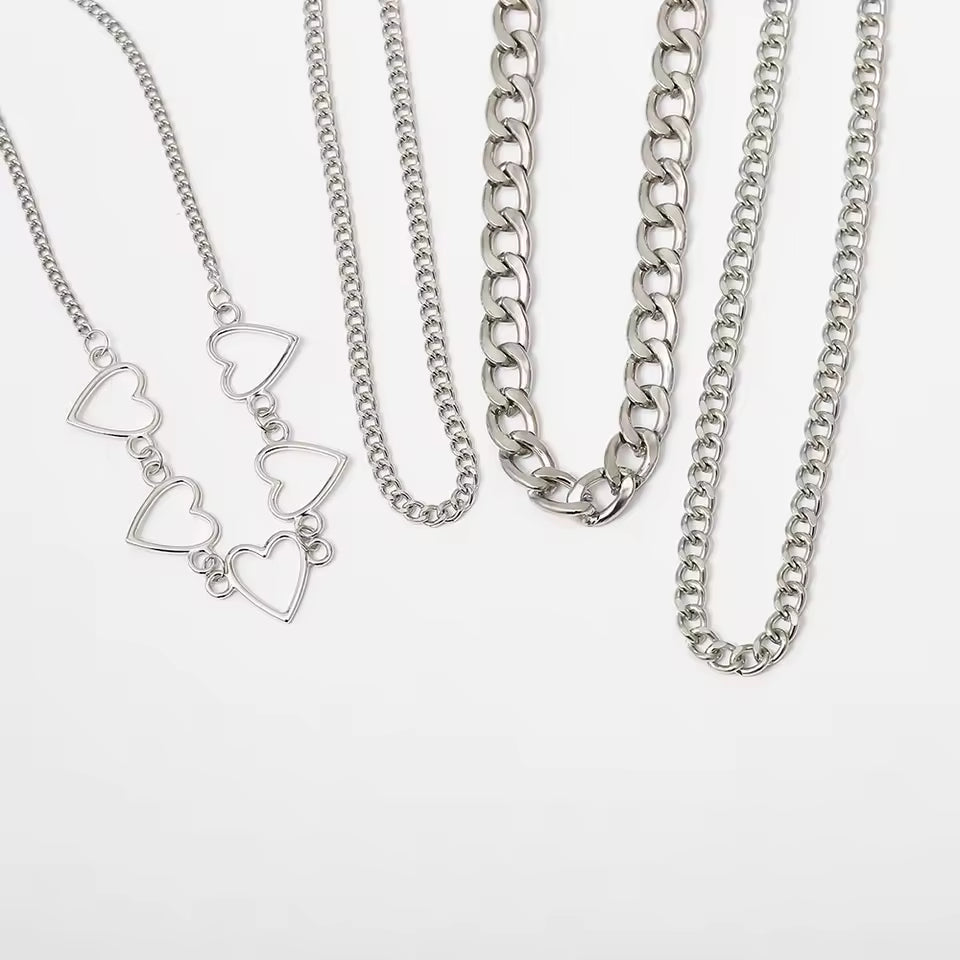O ring Heart Layered Chain Necklace
