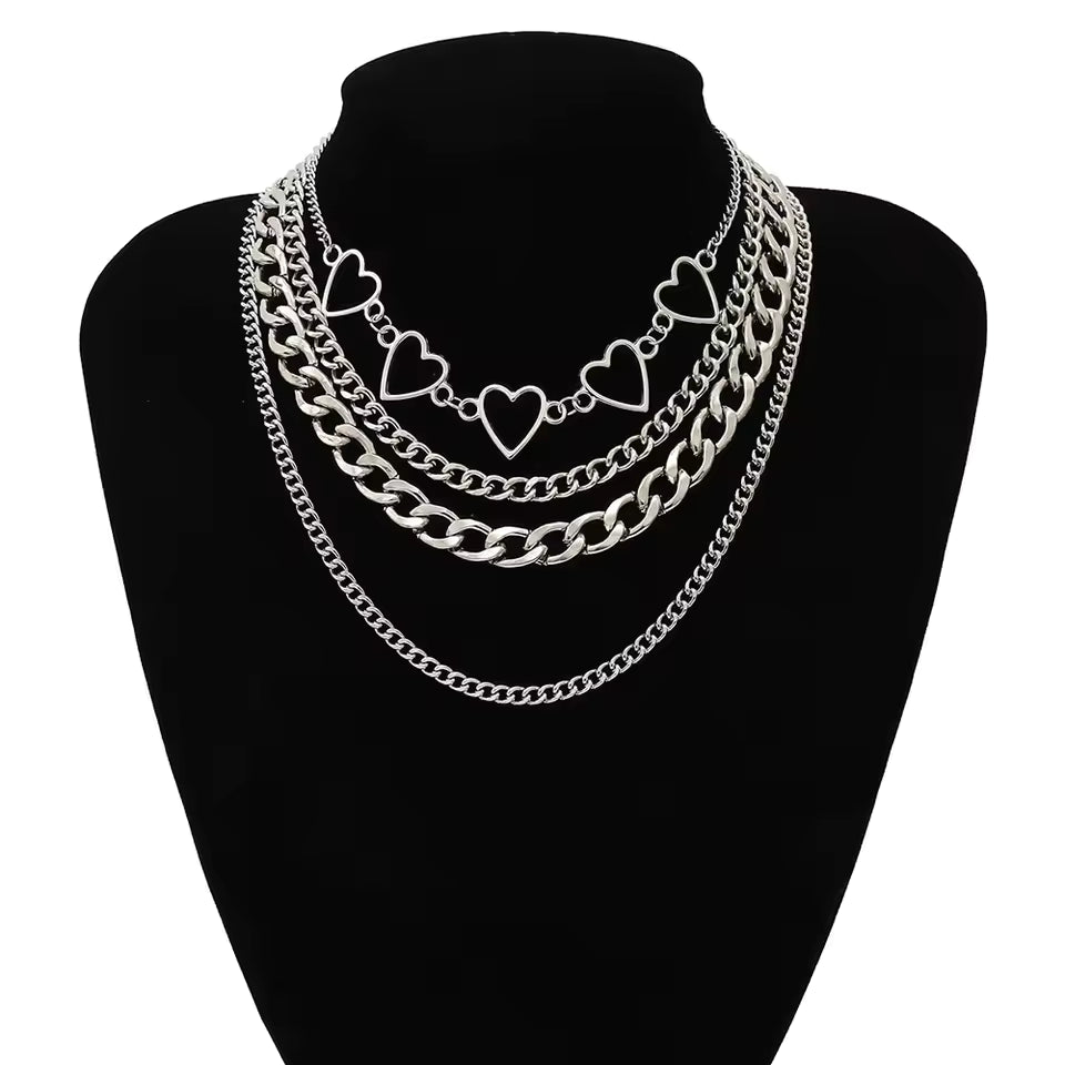 O ring Heart Layered Chain Necklace