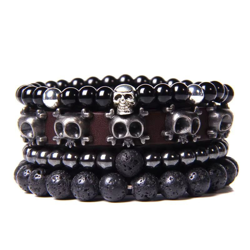 Gothic Skull Bead Bracelet Set