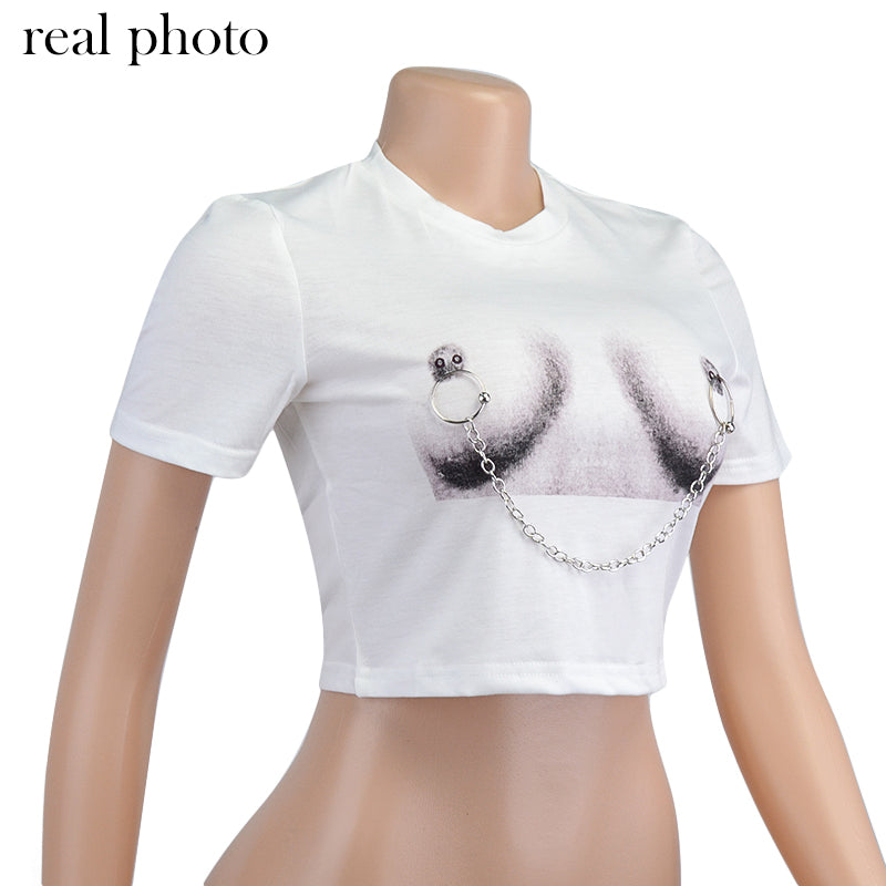 Pierced Chain Cropped Tee