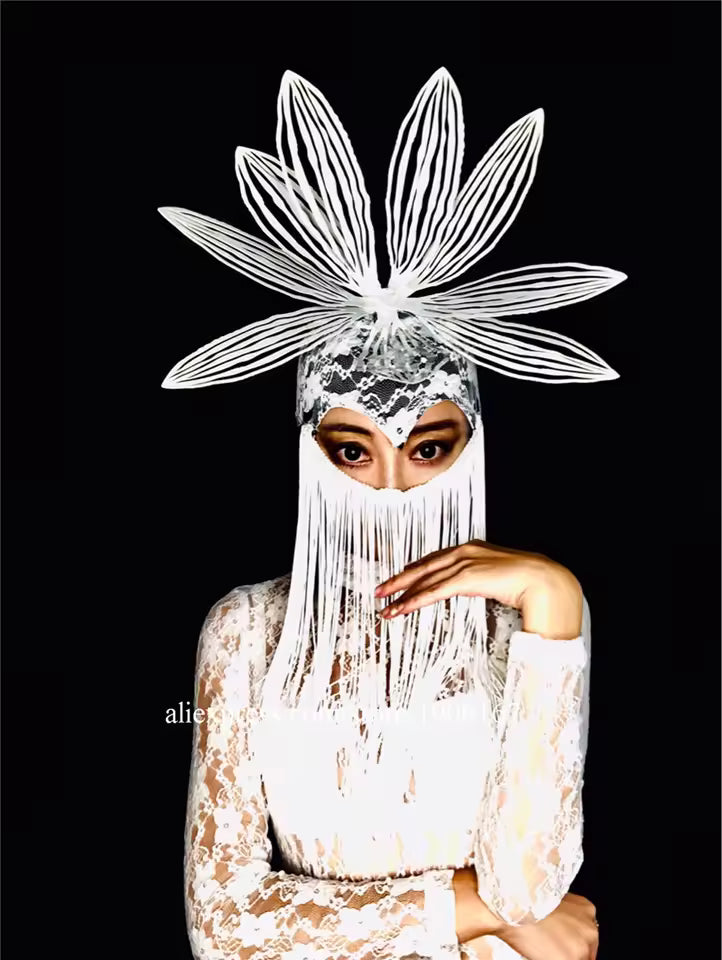 White Lace fringe Mask Dress