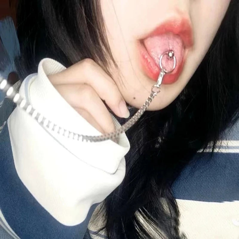 Lip Horseshoe Tongue Ring Chain