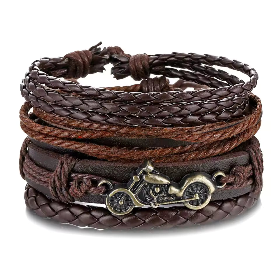 Motorcycle Faux Leather Bracelet Set