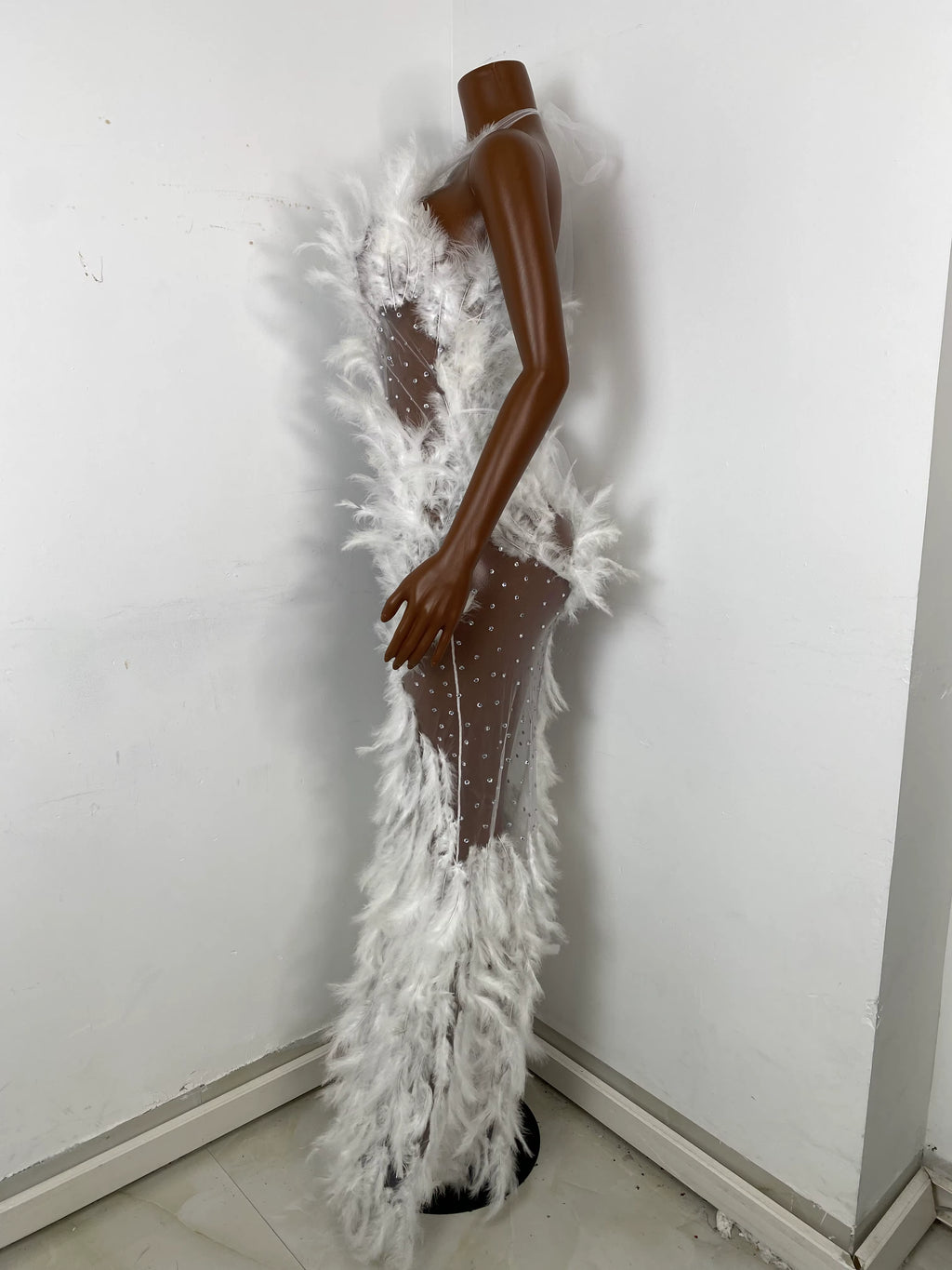 Drag Queen White Feather Dress