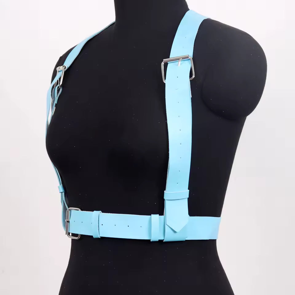 Blue Leather Suspenders