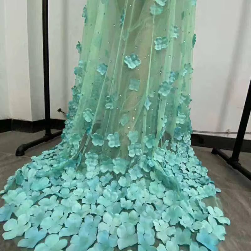 Blue Floral Cap Lace Dress