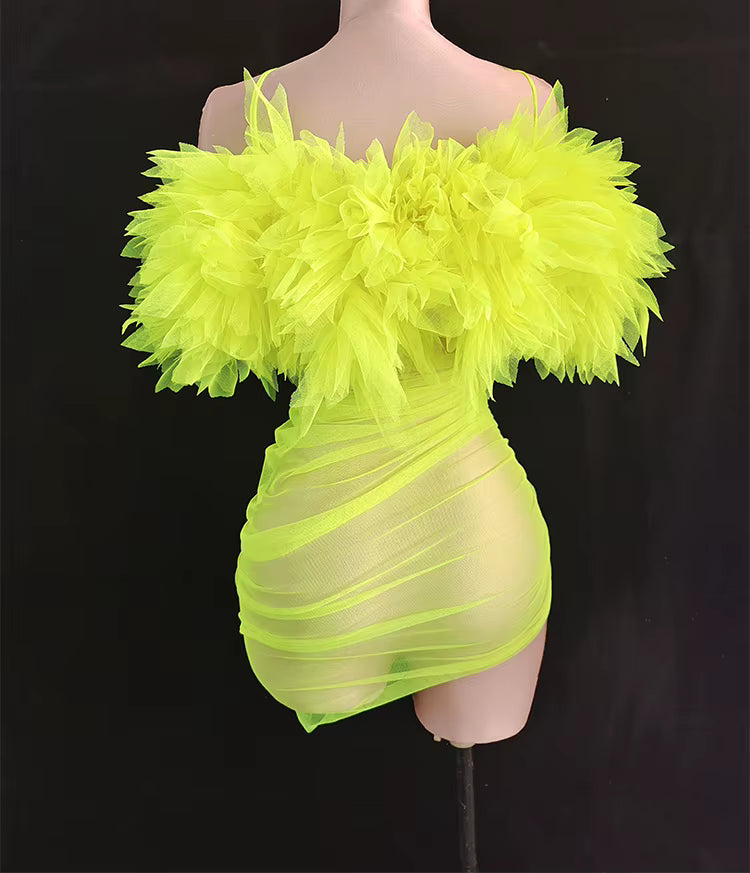 Sheer Neon Dress With Gloves